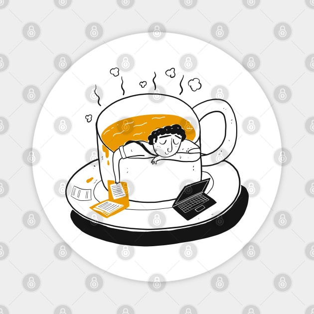 Man sleeping in cup Magnet by Mako Design 